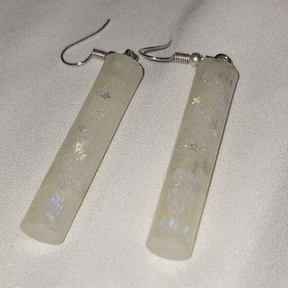 Artisan Handmade White Pearl Silver Star Cylinder Statement Earrings - Picture 1 of 7